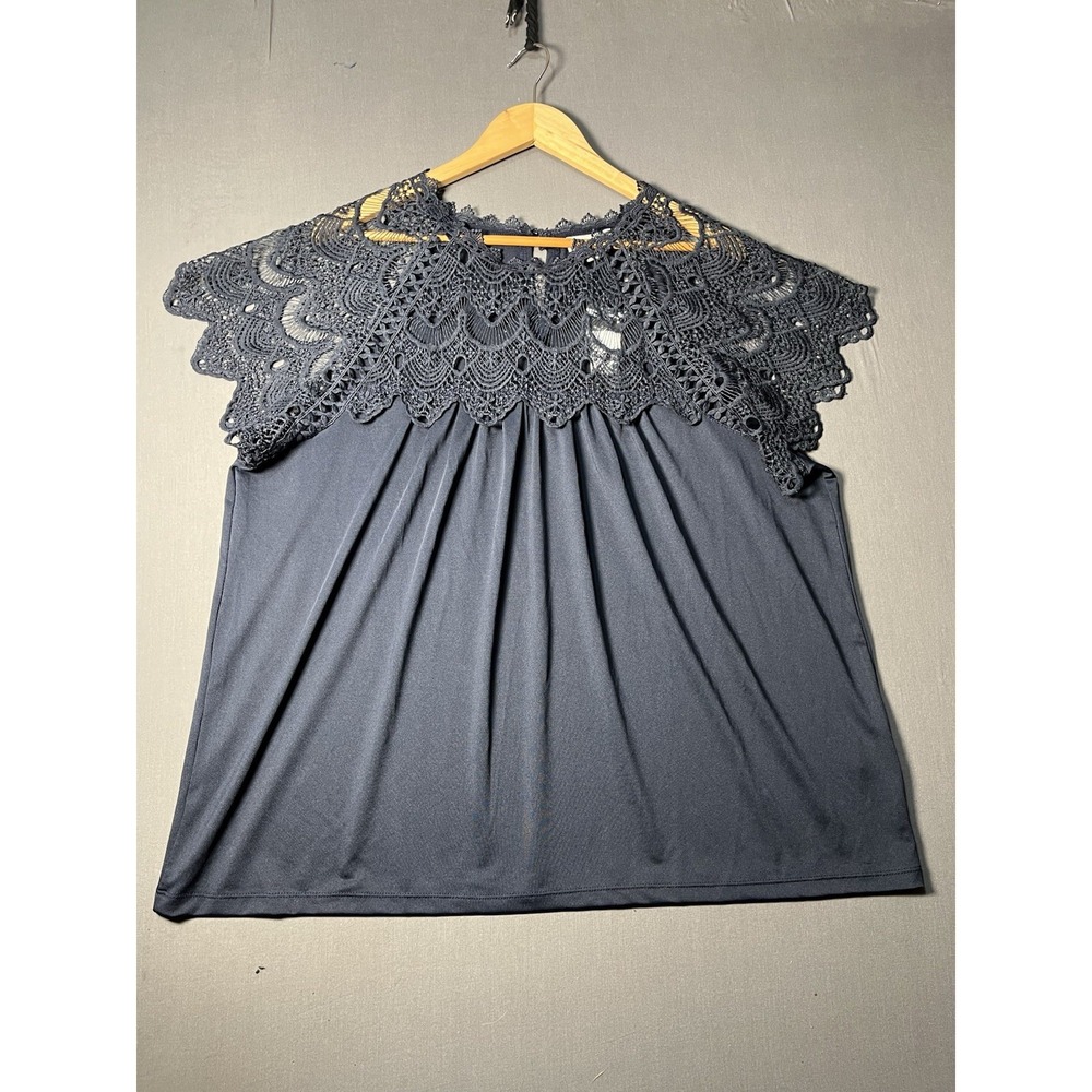 NWT SABRINA LAUREN Size 2X Navy Lace Ladies Top